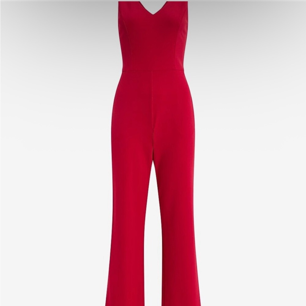 Express V-neck Wide Leg Jumpsuit - Vibrant Pink - XL